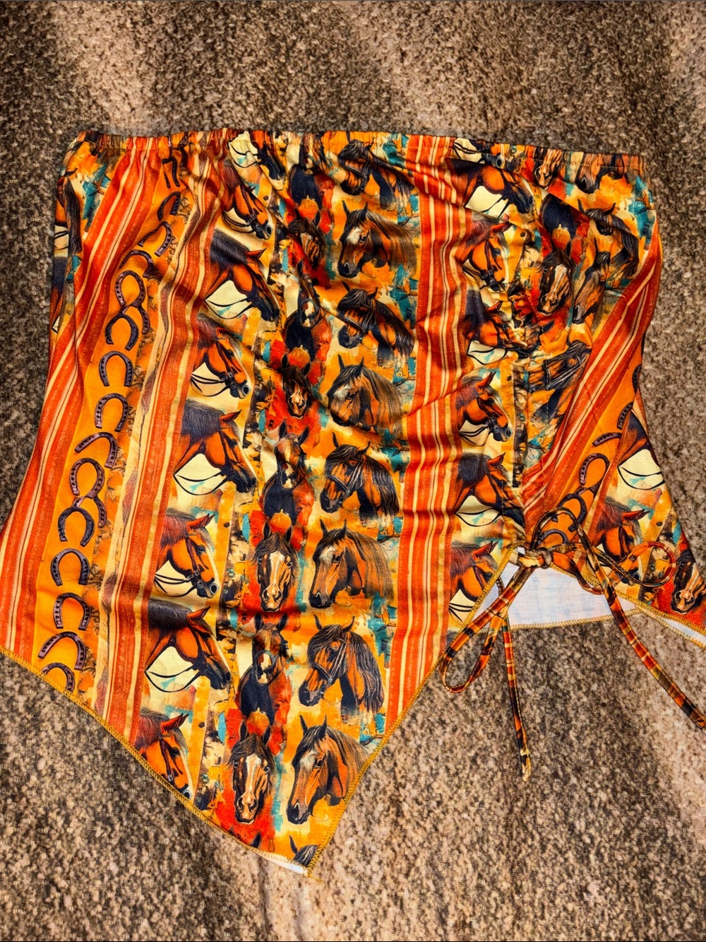 Lucky And Blessed Western Horse Print Bandana Top in Orange XL NWT